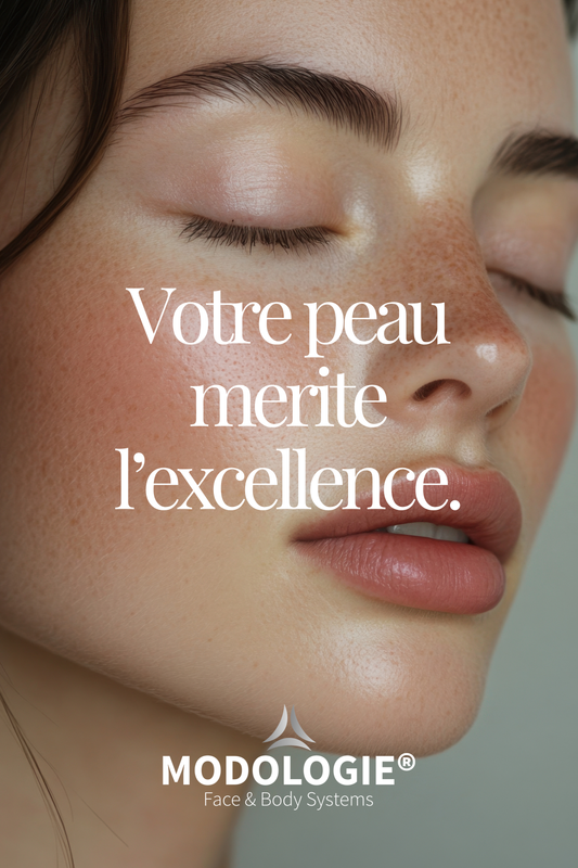 femme avec une belle peau avec comme ecriture "votre peau merite l'excellence"